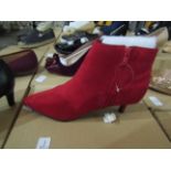 JD Williams Red Velvet Ankle High Heeled Shoes, Size: 6 - Unused & Boxed.
