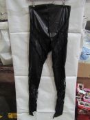 1x Box Containing Approx 40x Pretty Little Thing Shape Black Faux Leather Lace Insert Leggings, Size