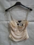 PrettyLittleThing Champagne Mesh Ruched Diamante Bust Trim Top, Size: 10 - New & Packaged.