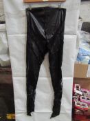 5x Pretty Little Thing Shape Black Faux Leather Lace Insert Leggings, Size 12, New & Packaged.