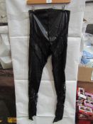 5x Pretty Little Thing Shape Black Faux Leather Lace Insert Leggings, Size 12, New & Packaged.