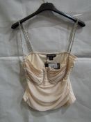 2x PrettyLittleThing Champagne Mesh Ruched Diamante Bust Trim Top, Size: 8 - New & Packaged.