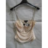 PrettyLittleThing Champagne Mesh Ruched Diamante Bust Trim Top, Size: 10 - New & Packaged.