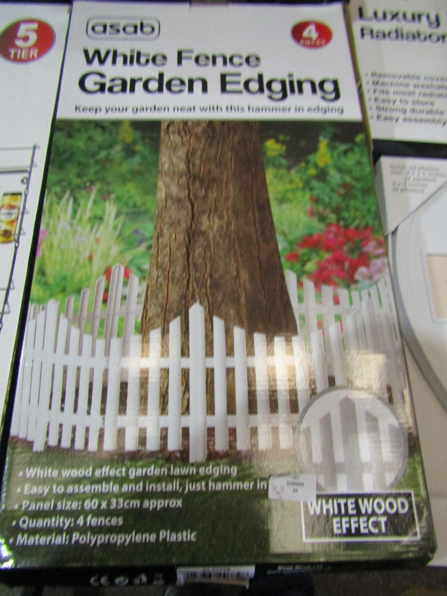 2x Asab 4-Pieces White Food Effect Fence Garden Edging, Panel Size: 60 x 33cm - Unchecked & Boxed.