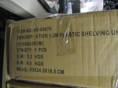 Asab 4-Tier 1.3m Plastic Shelving Unit, Size: 131 x 60 x 30cm - Unchecked & Boxed.