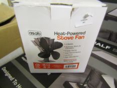 Asab Heat Powered Stove Fan, 4 Blades Dims, 19.5x17.5x9cm, Unchecked & Boxed.