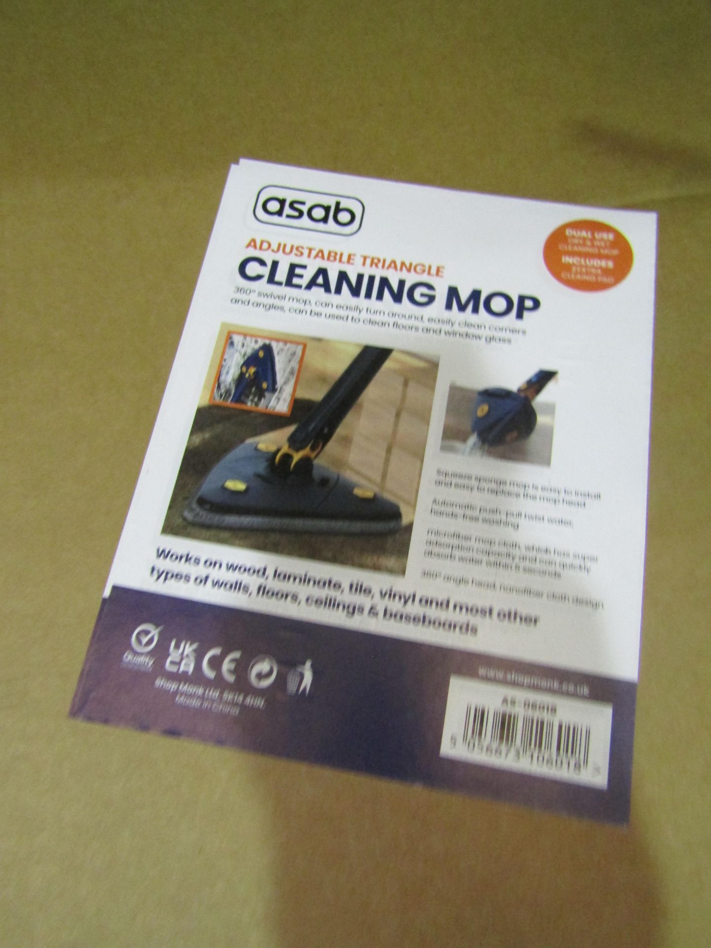 3x Asab Adjustable Triangle Cleaning Mops - Unchecked & Boxes Slightly Damaged.