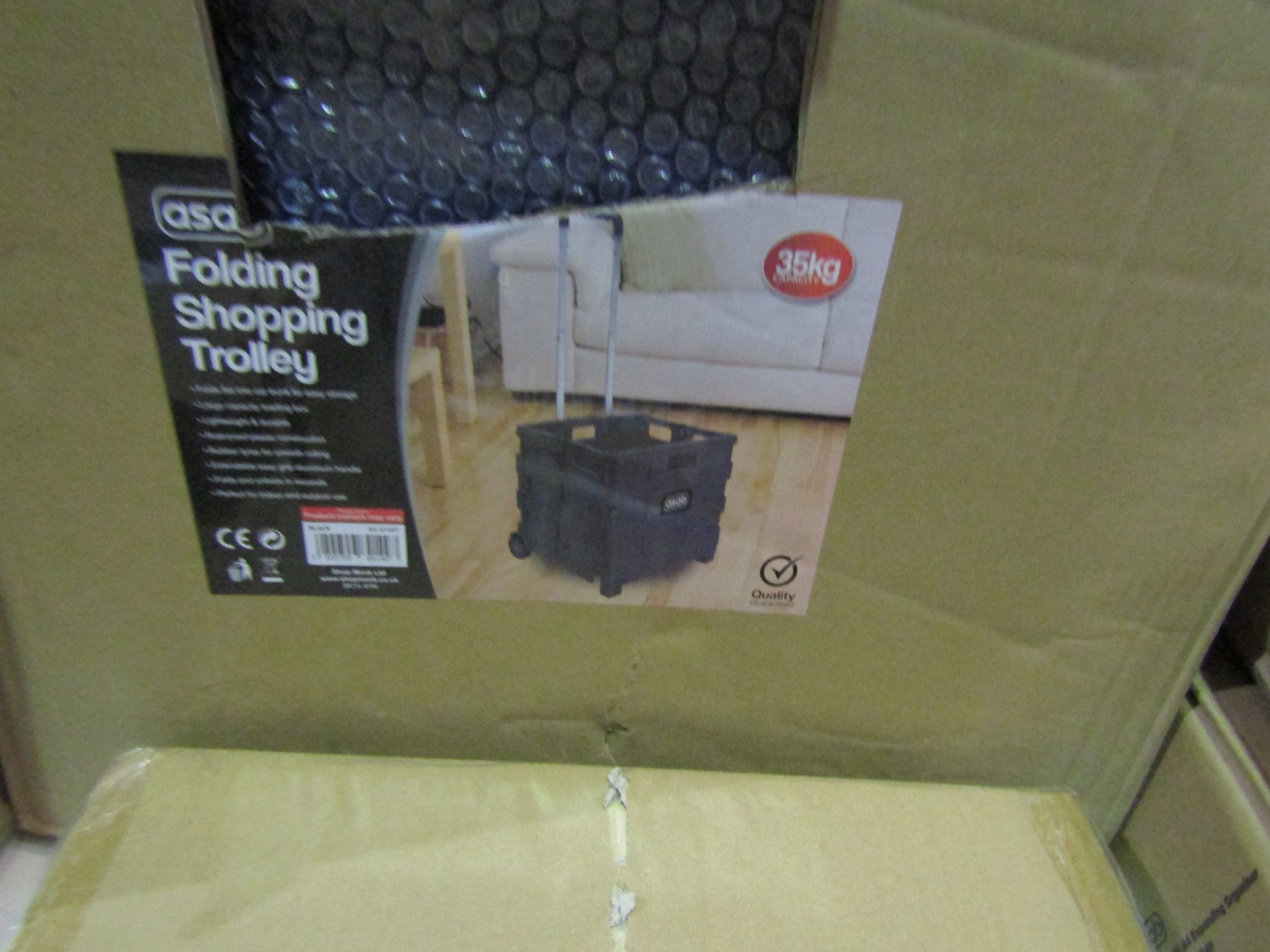 Asab Folding Shopping Trolly, Black With 35KG Capacity - Unchecked & Boxed.