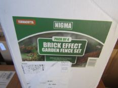 Nigma Terracotta Pack Of 4 Brick Effect Garden Fence Set - Unchecked & Boxed.