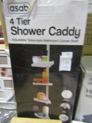 Asab 4-Tier Adjustable Telescopic Bathroom Corner Shelf Caddy - Unchecked & Boxed.