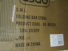 2x Asab Folding Bar Stools, Silver, Unchecked & Boxed.