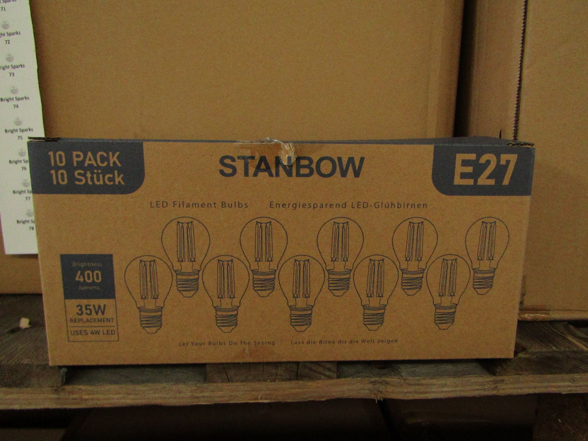 Pack of 10 Stanbow E27 4w LED filament light bulbs, new and boxed