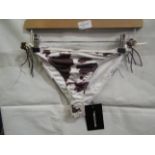 2x Pretty Little Thing Brown Cow Print Beaded Tie Bikini Bottoms - Size 12, New & Packaged.