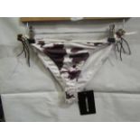 2x Pretty Little Thing Brown Cow Print Beaded Tie Bikini Bottoms - Size 10, New & Packaged.