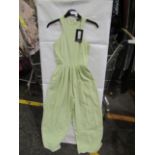 4x Pretty Little Thing Petite Sage Green Racer Neck Linen Look Wide Leg Jumpsuit- Size 4, New &