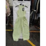 4x Pretty Little Thing Petite Sage Green Racer Neck Linen Look Wide Leg Jumpsuit- Size 6, New &