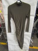 2x Missguided High Neck Cut Out Midaxi Dress, Slinky, Khaki - Size 8, New & Packaged.