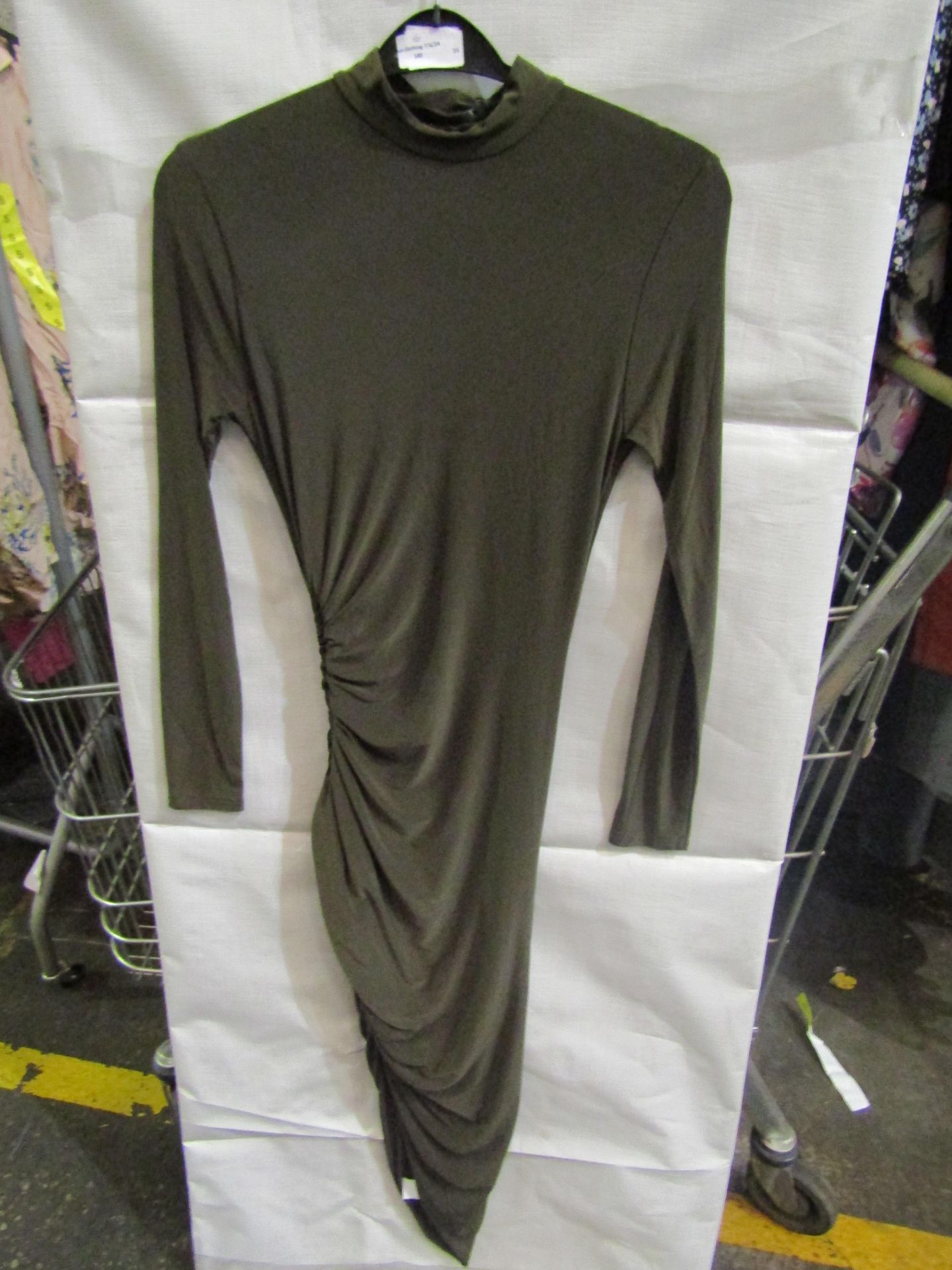 2x Miss Guided - Slinky Rucked Midi Khaki Dress - Size 22 Uk - New With Tags & Packaged. - Image 2 of 2