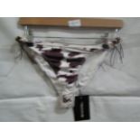 2x Pretty Little Thing Brown Cow Print Beaded Tie Bikini Bottoms - Size 14, New & Packaged.