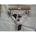 5x Pretty Little Thing Brown Cow Print Beaded Tie Bikini Bottoms - Size 8, New & Packaged.