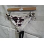 2x Pretty Little Thing Brown Cow Print Beaded Tie Bikini Bottoms - Size 8, New & Packaged.