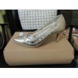 Ladies High Heel Shoes, Size Uk 4, Gold, Unworn & Boxed. See Image