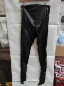5x Pretty Little Thing Shape Black Faux Leather Lace Insert Leggings, Size 10, New & Packaged.