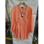 PrettyLittleThing Peach Linen Mix Pleated Detail Skater Dress, Size: 16 - Good Condition With Tag.
