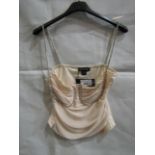 2x PrettyLittleThing Champagne Mesh Ruched Diamante Bust Trim Top, Size: 8 - New & Packaged.