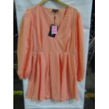 2x Pretty Little Thing Peach Linen Mix Pleated Detail Skater Dress - Size 16, New & Packaged.