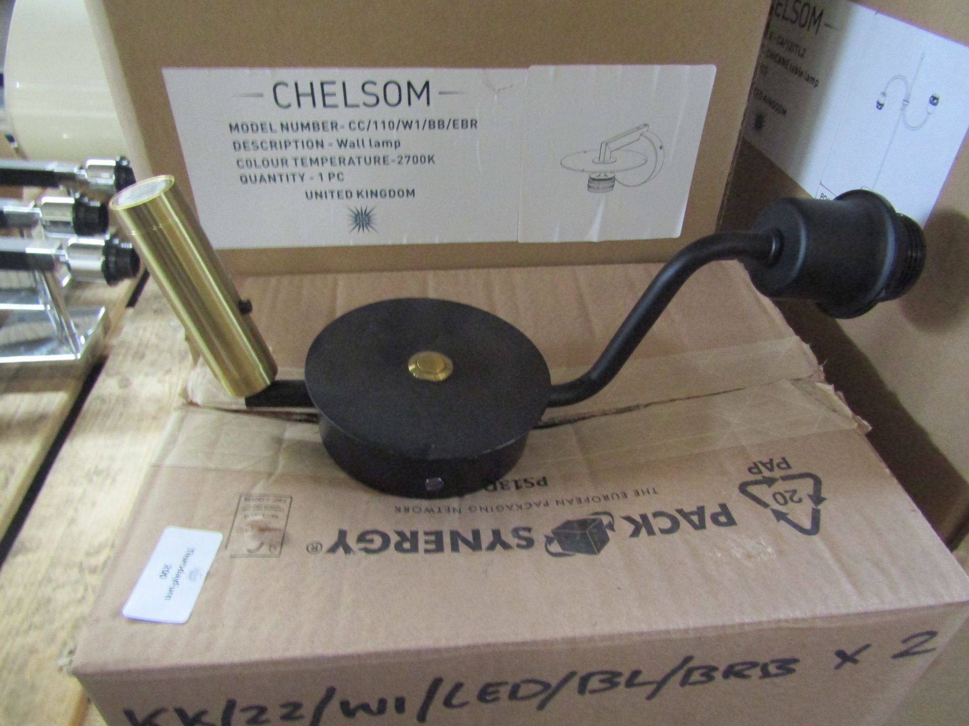 Chelsom - Brass & Black Wall Light With LED Reading Light - Good Condition.