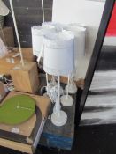 Contemporary Laced Look Table Lamp White. Size: Lamp H40cm - Shade 25 x 25 x 20cm - RRP ?75.00 - New