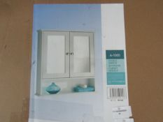 Asab - White Double Mirror Bathroom Cabinet With Shelf - Size W56xD13xH58cm - Unchecked & Boxed.