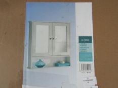 Asab - White Double Mirror Bathroom Cabinet With Shelf - Size W56xD13xH58cm - Unchecked & Boxed.