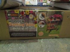 My Garden Wooden Planting Table With Galvanised Steel Table Top & Handy Tool Hooks, Size: 75 x 36