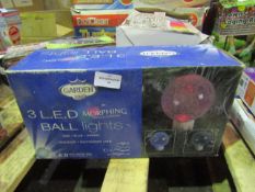 Box of 3 LED Ball Colour Changing Lights Red/Green/Blue Indoor/Outdoor Requires Plugging into Socket