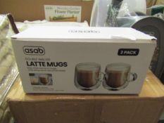 Asab 2 Pack 275ml Double Walled Latte Mugs - Unchecked & Boxed.