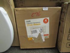 Asab 4 Pack Collapsible Transparent Shoe Boxes, Size: 23 x 14 x 33.5cm - Unchecked & Boxed.