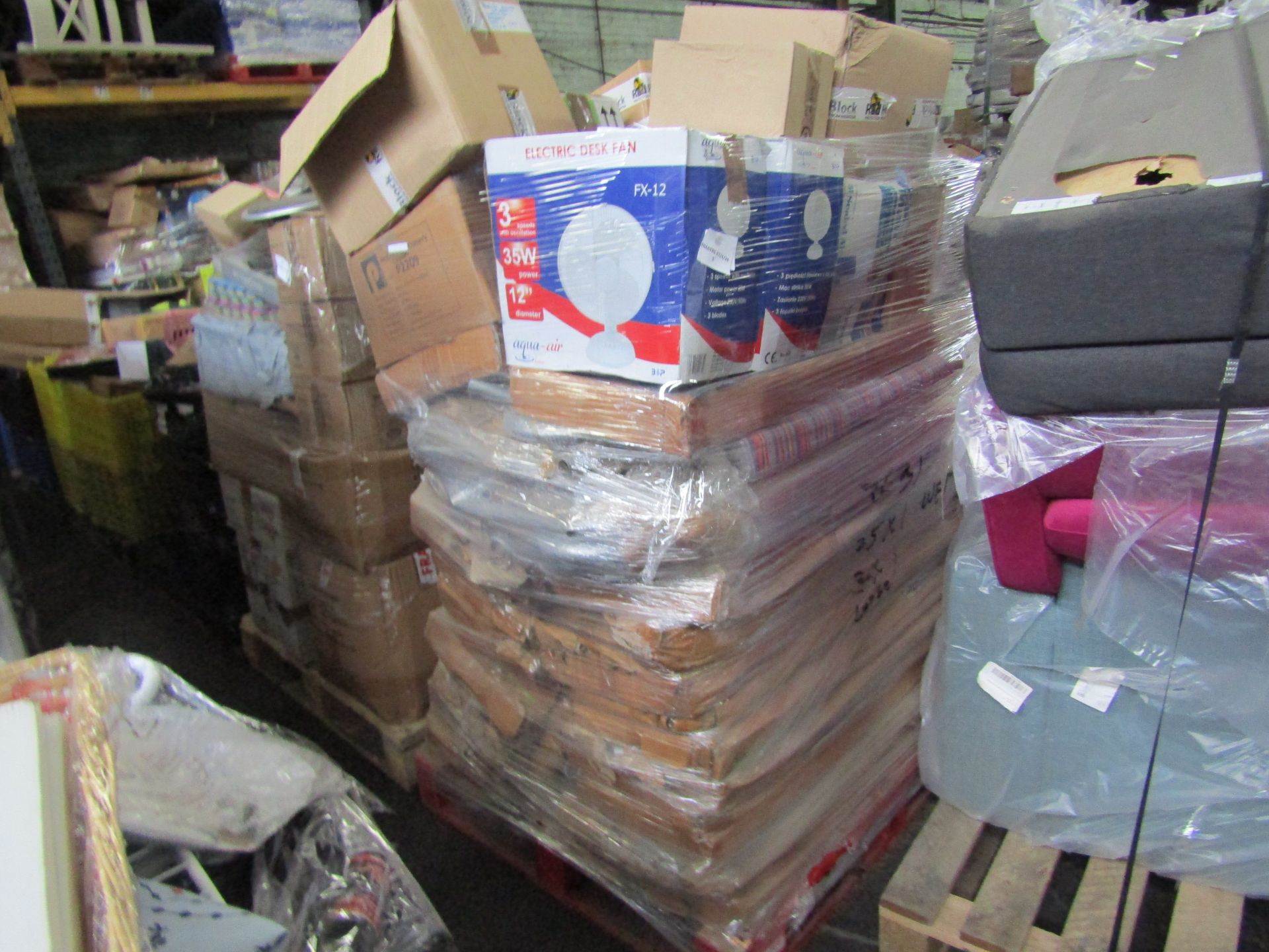 Pallet of unmanifested customer returns, can contain unwanted, refused delivery, missing parts and