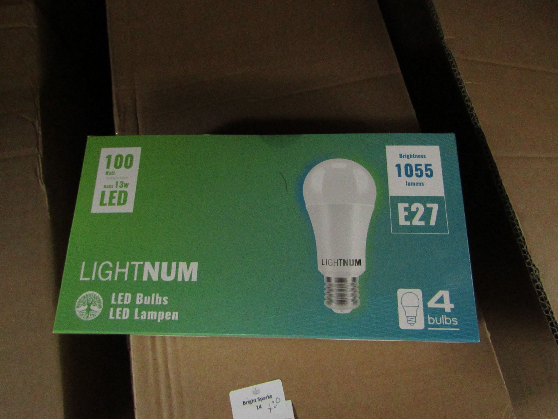 20x Packs of 4 Lightnum E27 13w LED light bulbs, new and boxed