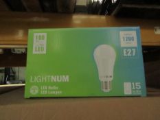 12x Packs of 15 Lightnum E27 13w LED light bulbs, new and boxed