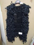 Brave Soul Ladies Long Black Fringed Wooly Gilet, Size: M - Unused With Tag.