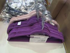 20x Asab Soft Velvet Coat Hangers, 10 Pink & 10 Purple - All Unused & Unpackaged.