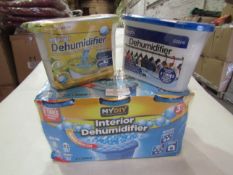 5x Interior Dehumidifiers, Unchecked & Packaged.