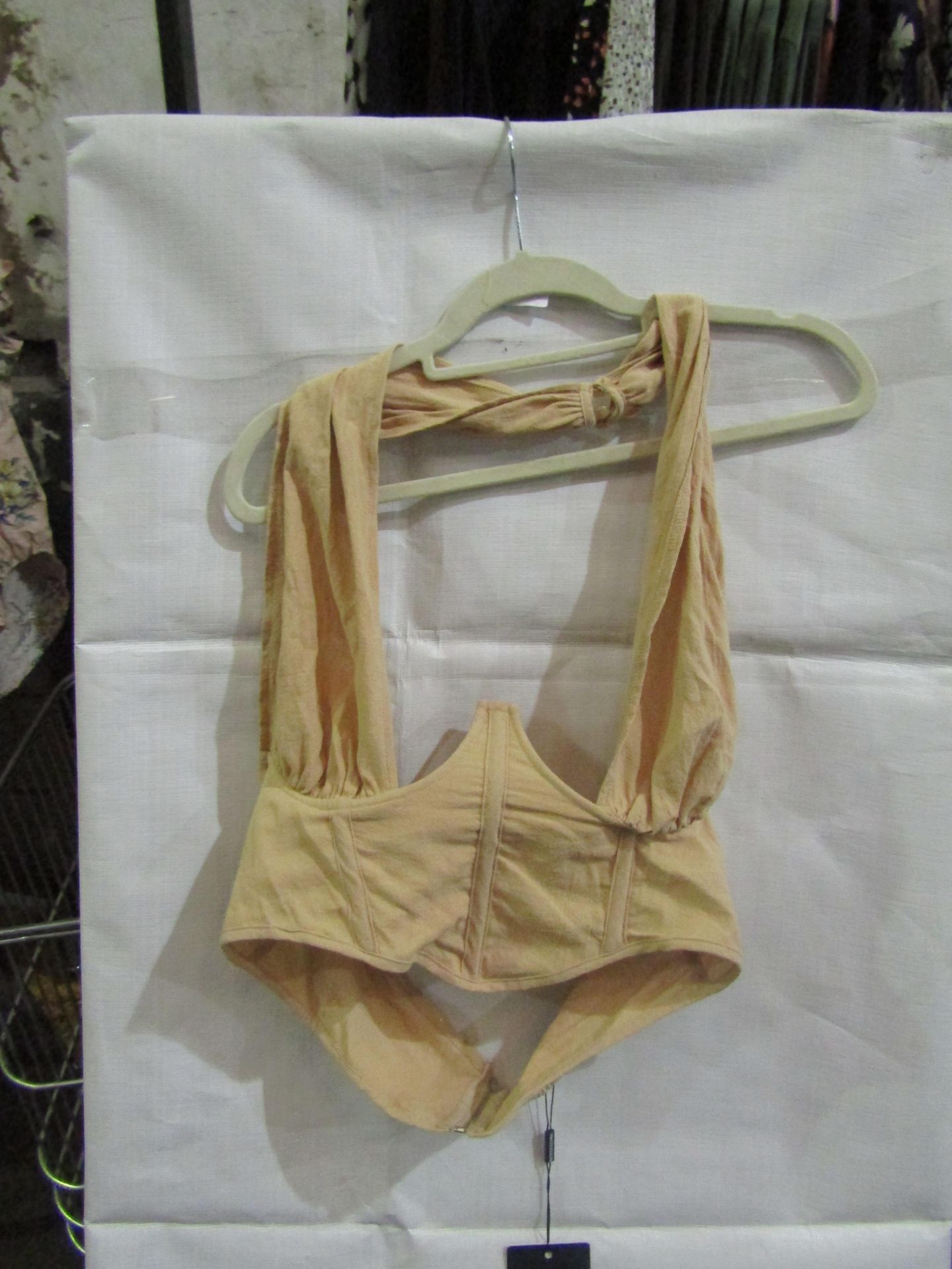 Box Of Approx 100x Pretty Little Thing Oatmeal Linen Look Cross Front Corset- Size 4, New &