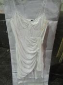 PrettyLittleThing Plus White Devore Tassel Detail Underwired Draped Midi Dress, Size: 20 - Good