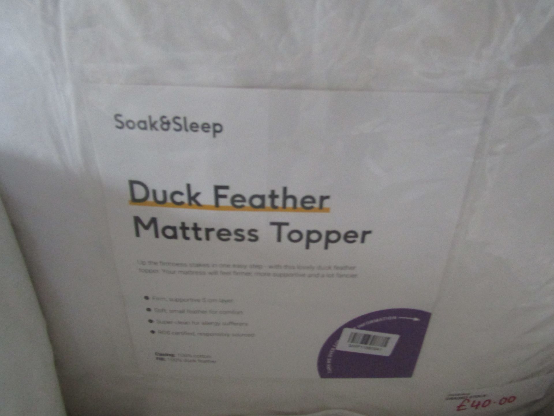 Soak & Sleep Duck Down Mattress Topper Emperor RRP 130