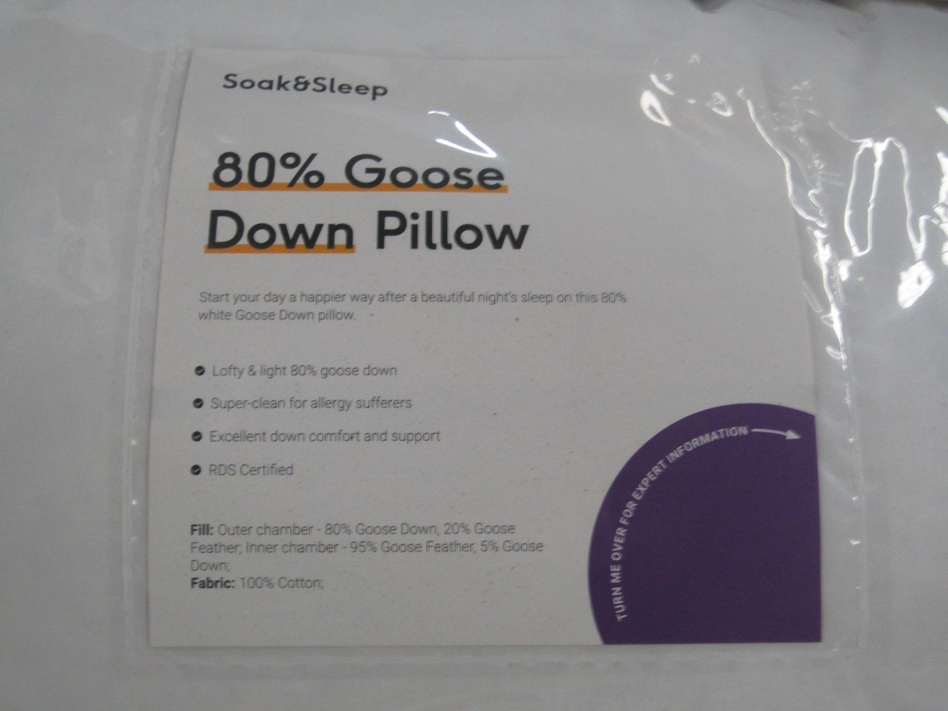Soak & Sleep Soak & Sleep 80% Goose Down Superking Pillow - Medium RRP 75