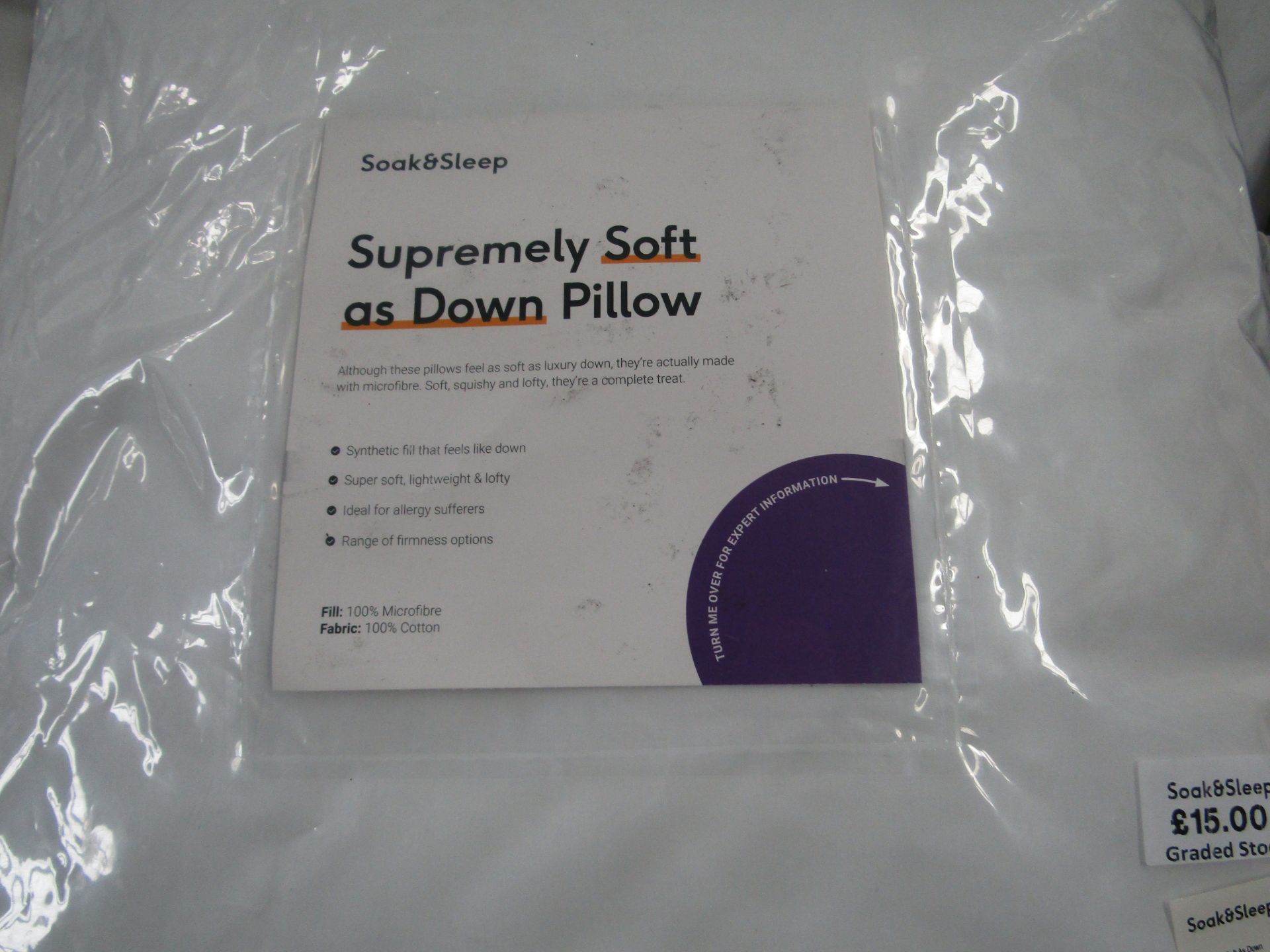 Soak & Sleep Soak & Sleep Soft As Down Microfibre Square Size Pillow - Soft/Medium RRP 24