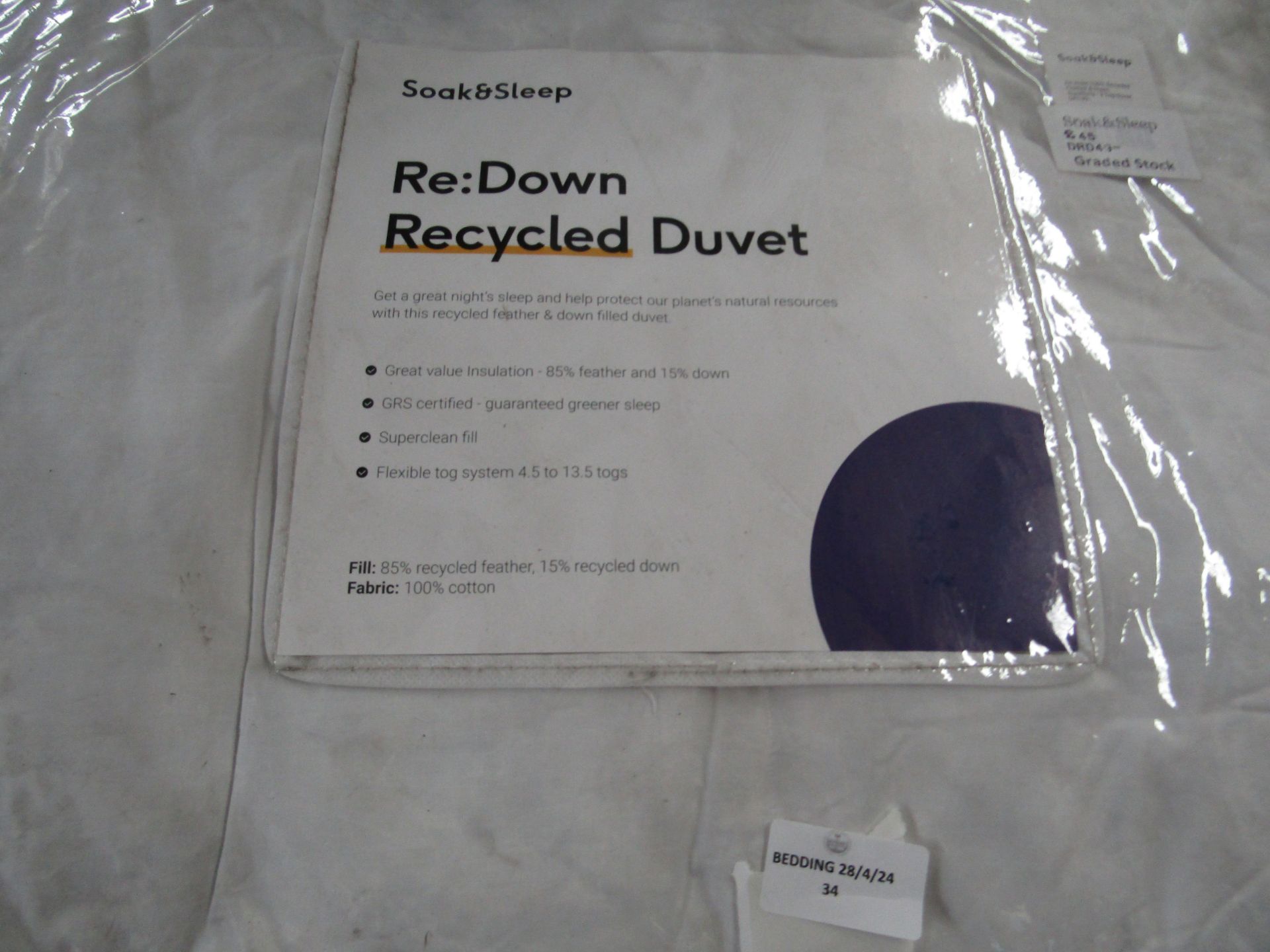 Soak & Sleep Recycle Down Duvet Superking 9 Tog RRP 200